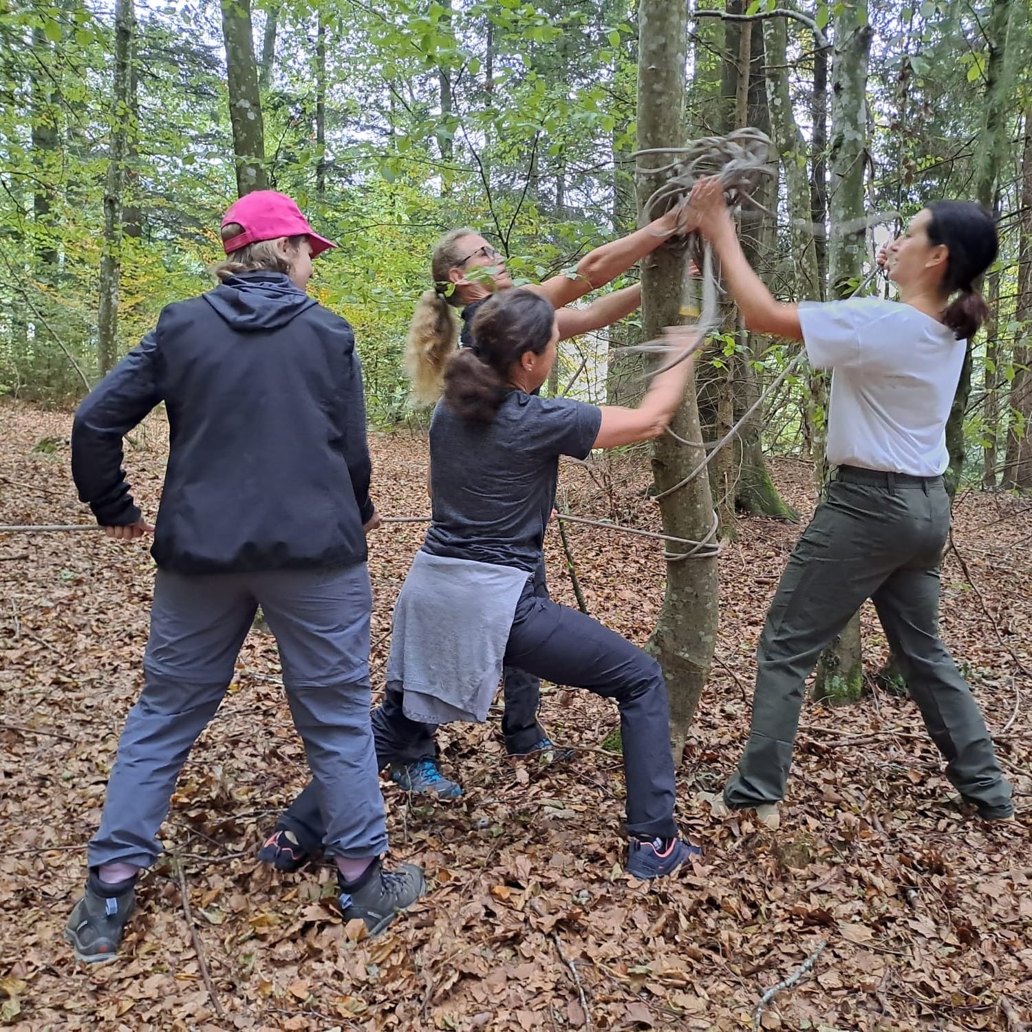 Eine Waldspielgruppe erkundet die Natur